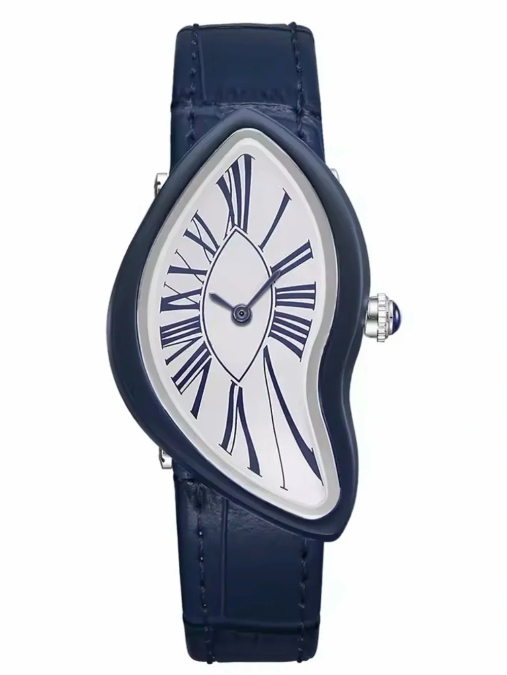 Men's Distinctive Navy Leather Strap Watch - Contemporary Asymmetrical Dial